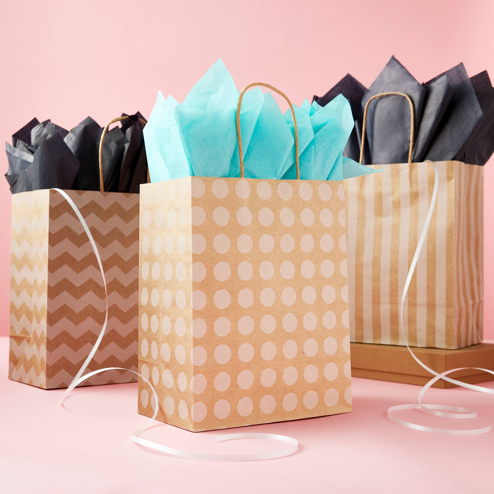 10" Kraft Dots & Chevron Paper Bag Value Pack by Celebrate It™